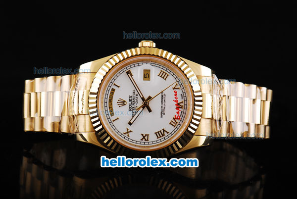 Rolex Day-Date II Automatic Movement Full Gold with White Dial and Roman Markers - Click Image to Close